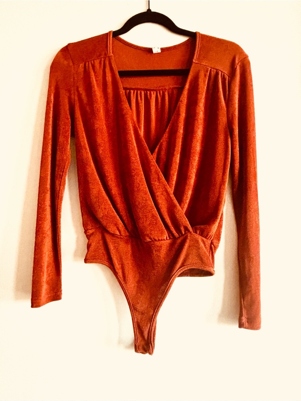 Anthropologie Rust Velvet Wrap Bodysuit